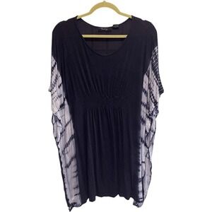 Raviya Navy Blue Tie-Dye Kaftan Tunic Top Smocked Waist Size M
